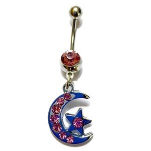 Moon Star Navel Ring steel 316L soft pink